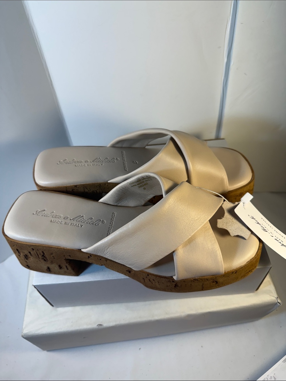 Michele Cream Leather Cork-Wedge Slide Sandals